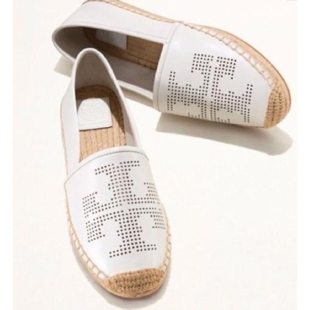NWT Tory Burch Perforated Logo Flat Espadrille in White